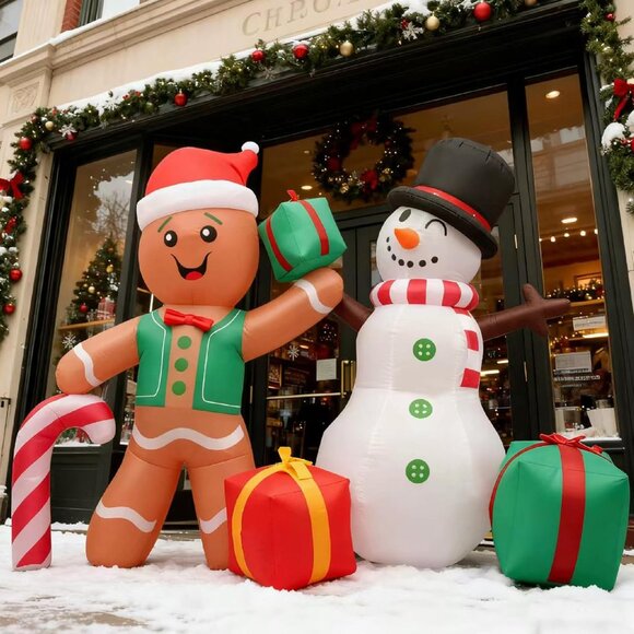 🆕6FT Christmas Inflatable Gingerbread Snowman Gift Box Outdoor Decoration - Picture 6 of 8